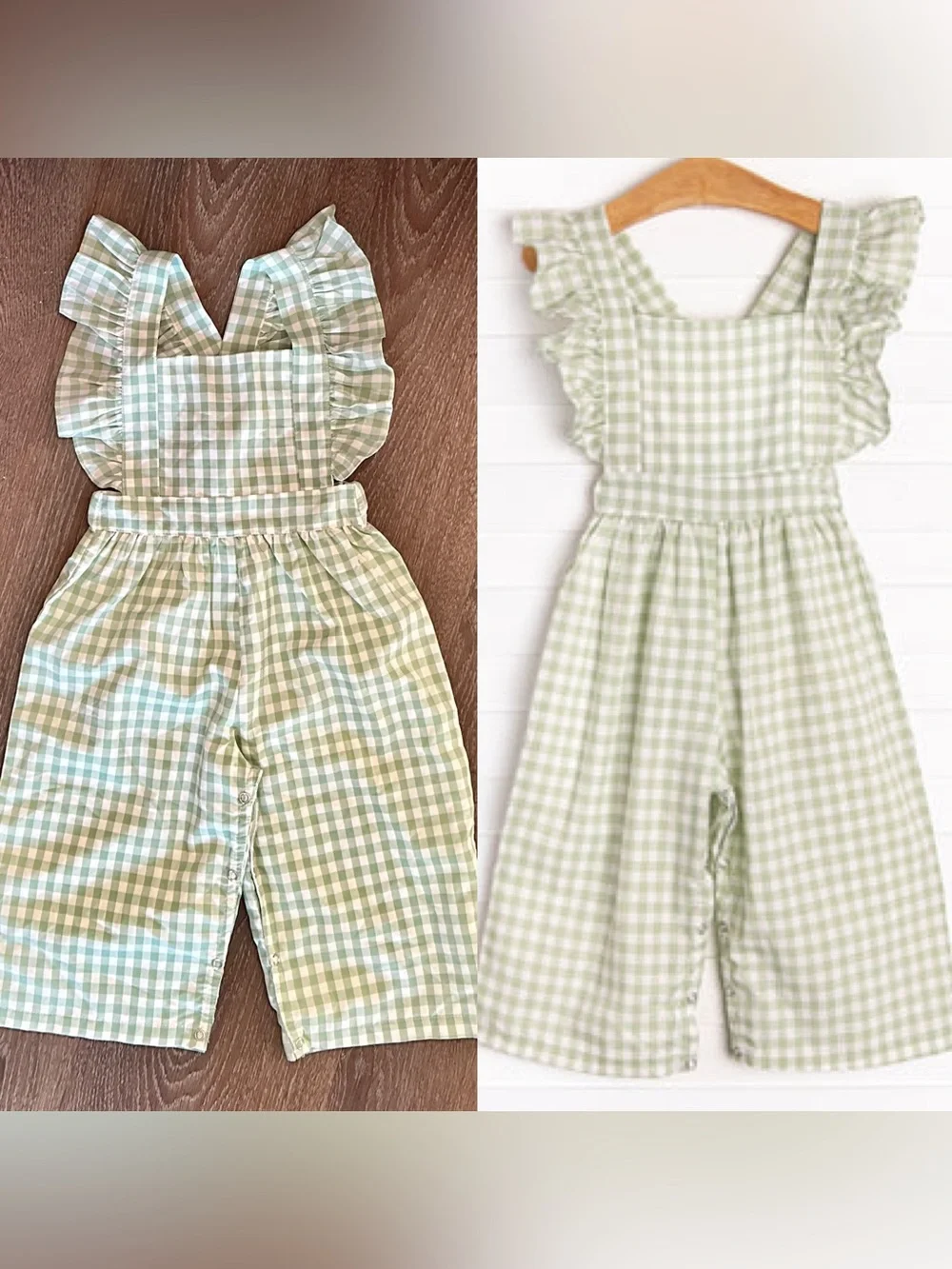 Girls Stitchy Fish Sour apple Gingham  check romper Outfit Size 24 month 24m